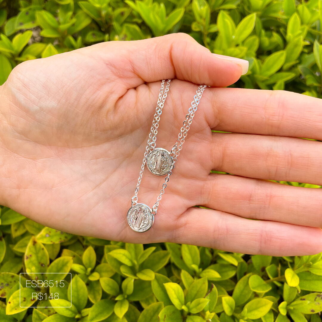 Escapulário São Bento Liso Prateado